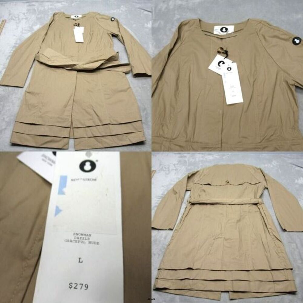 Snowman New York Jacket Women Large Graceful Nude Dazzle Tie Waist Rain Coat NEW